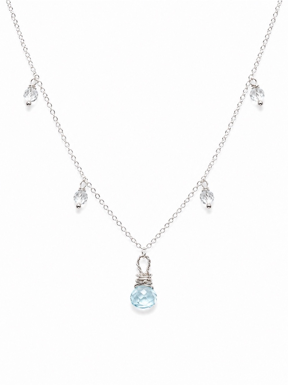 N033 Aquamarine & Clear Quartz Stationary Necklace